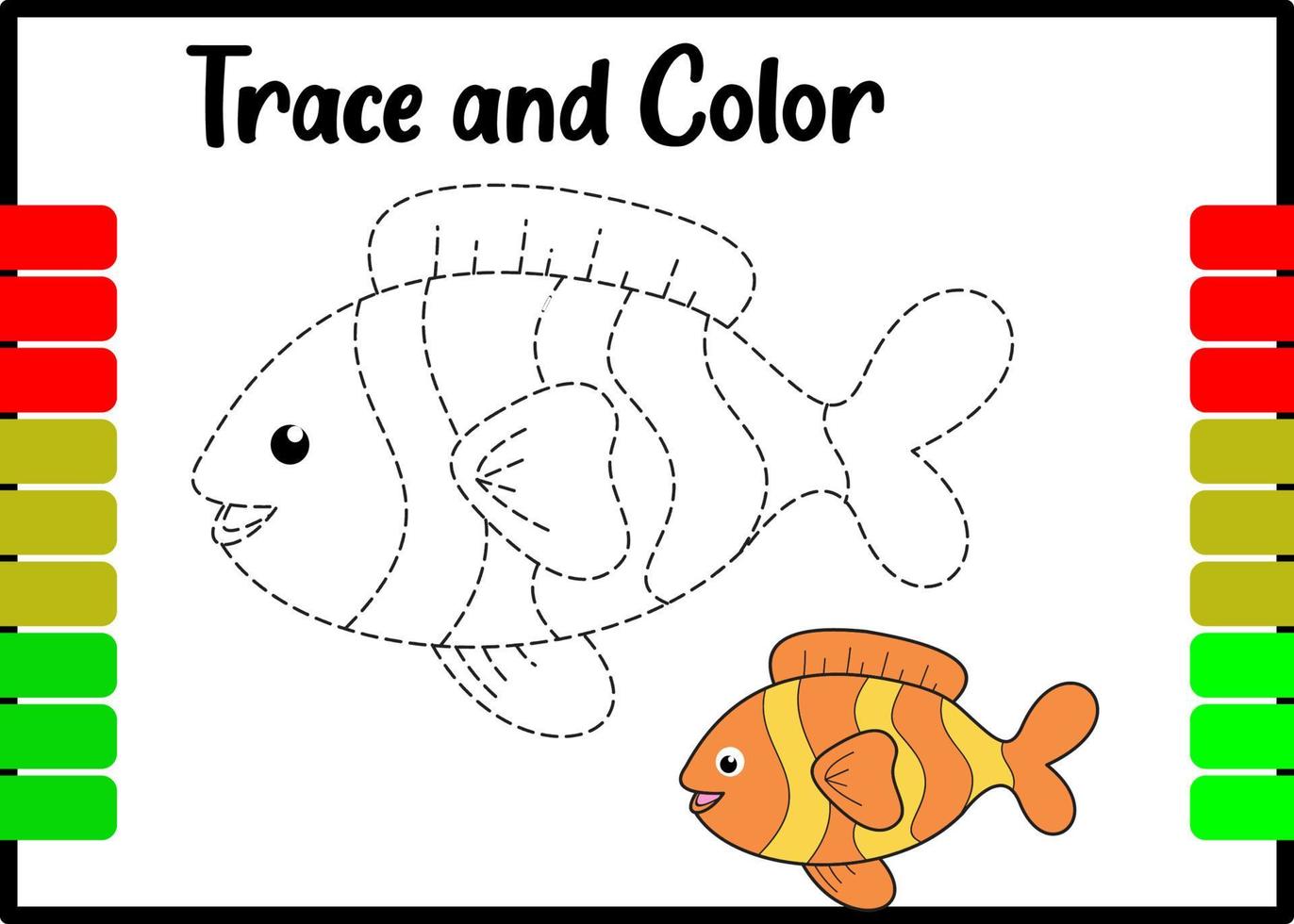 trace and color a fish. learn for kids how to tracing a fish and color it vector