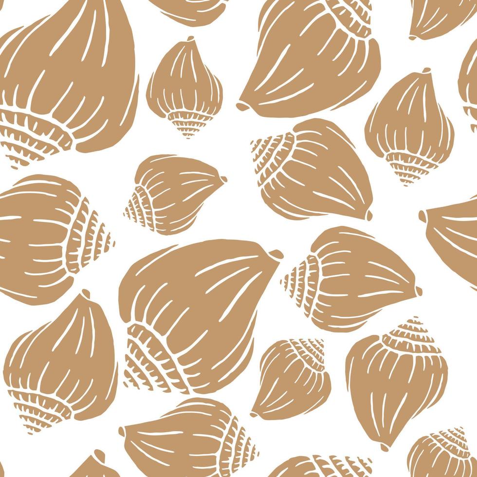 Seamless pattern with seashells. Marine background.  Hand drawn vector illustration in sketch style. Perfect for greetings, invitations, coloring books, textile, wedding and web design.