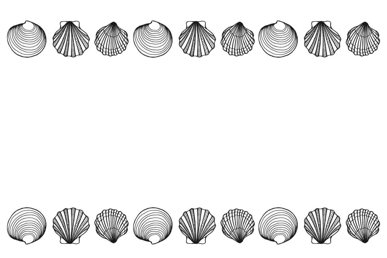 marco de conchas marinas. plantilla de diseño de mar y océano. ilustración vectorial. plantillas de tarjetas vectoriales. perfecto para tarjetas de visita, invitaciones, bodas y diseño web vector