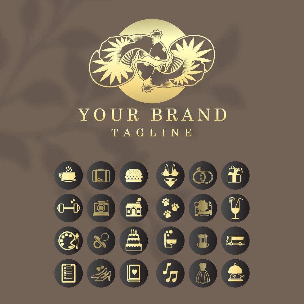 Icono de logotipo de lujo elegante dorado femenino para redes sociales y tienda de compras vector