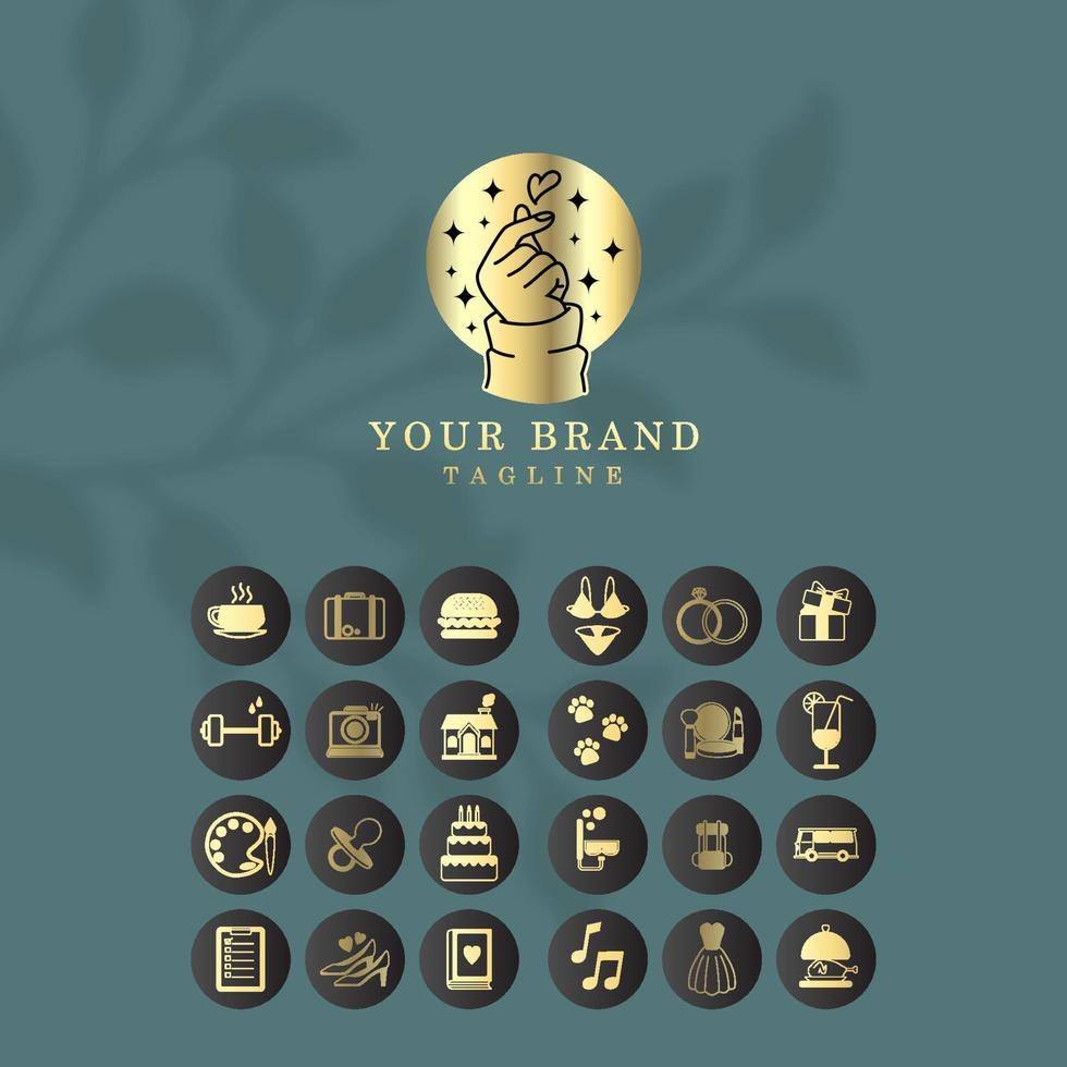 feminine gold elegant luxury logo icon set for social media and shopping store vector