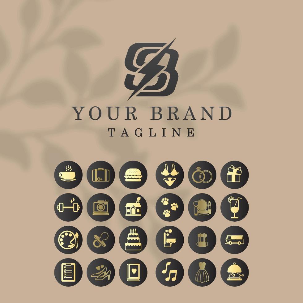 Icono de logotipo de lujo elegante dorado femenino para redes sociales y tienda de compras vector