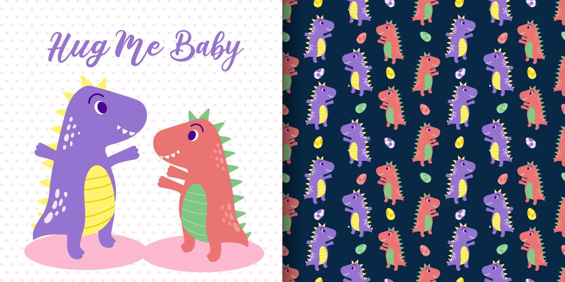 cute animal dinosaurs cartoon illustration character with seamless pattern vector