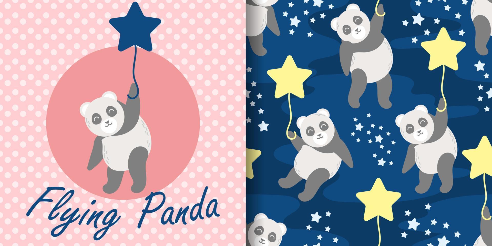 cute animal cartoon illustration with seamless pattern set vector