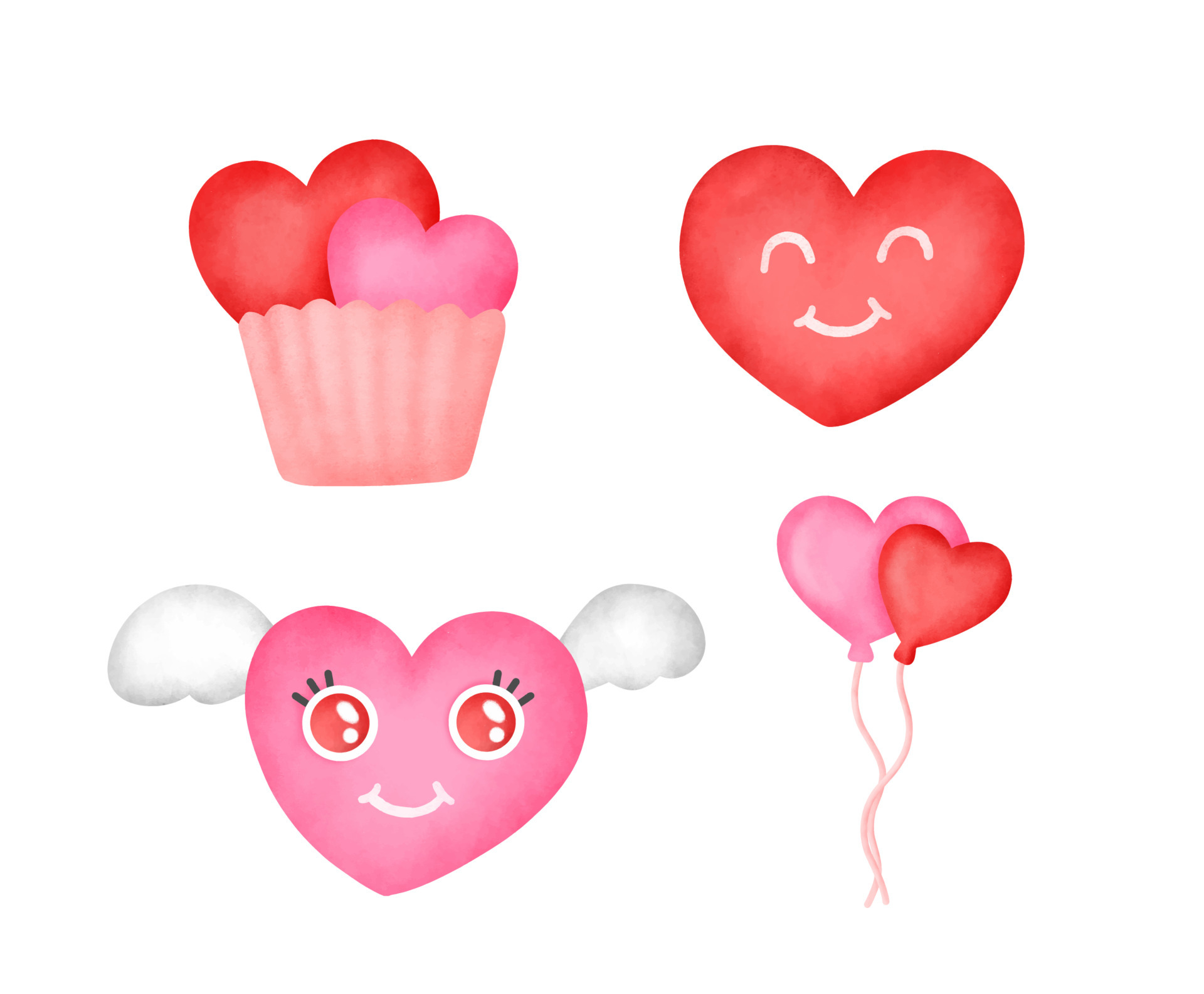 watercolor heart set, concept love, valentine's day icon watercolor set,  watercolor painted pink heart 22609486 PNG