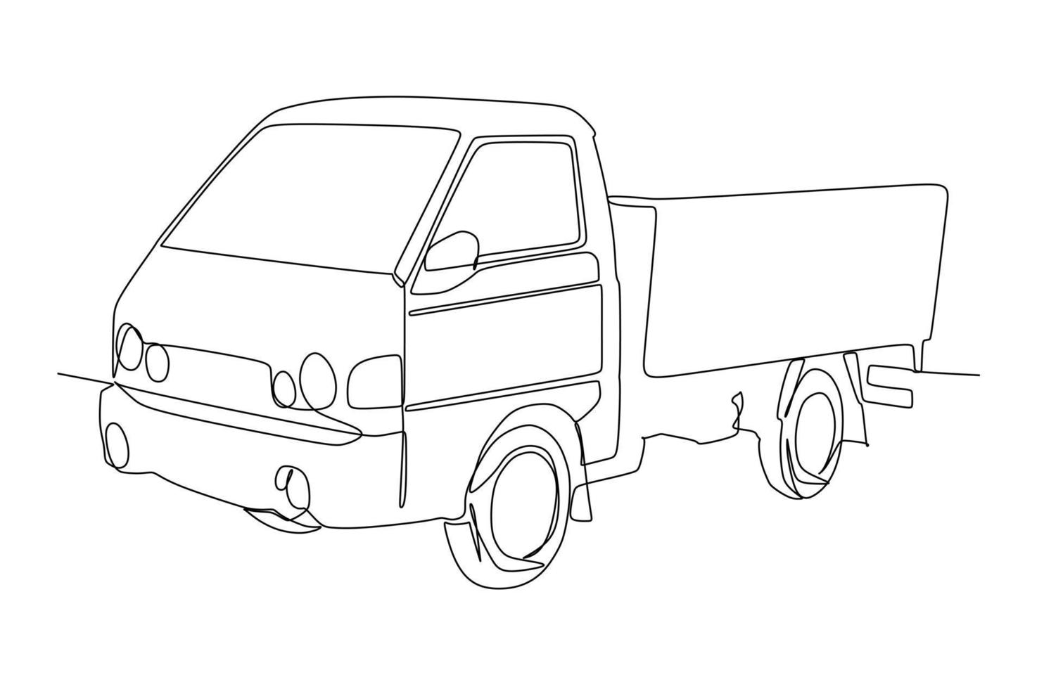 camioneta pick up dibujo continuo de una línea. Ilustración de arte lineal. vector