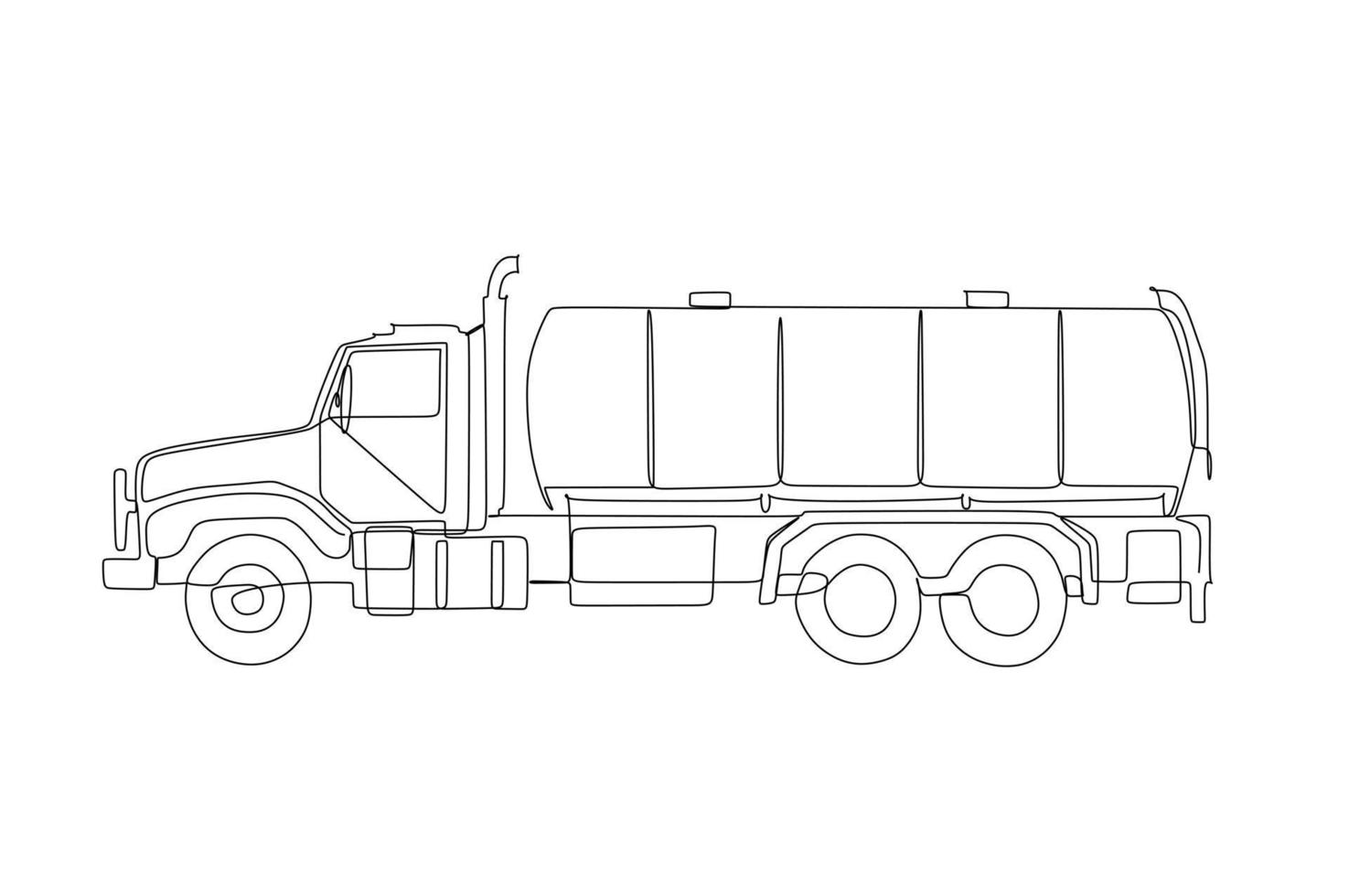 Tank truck for liquid material transportation continuous one line drawing vector