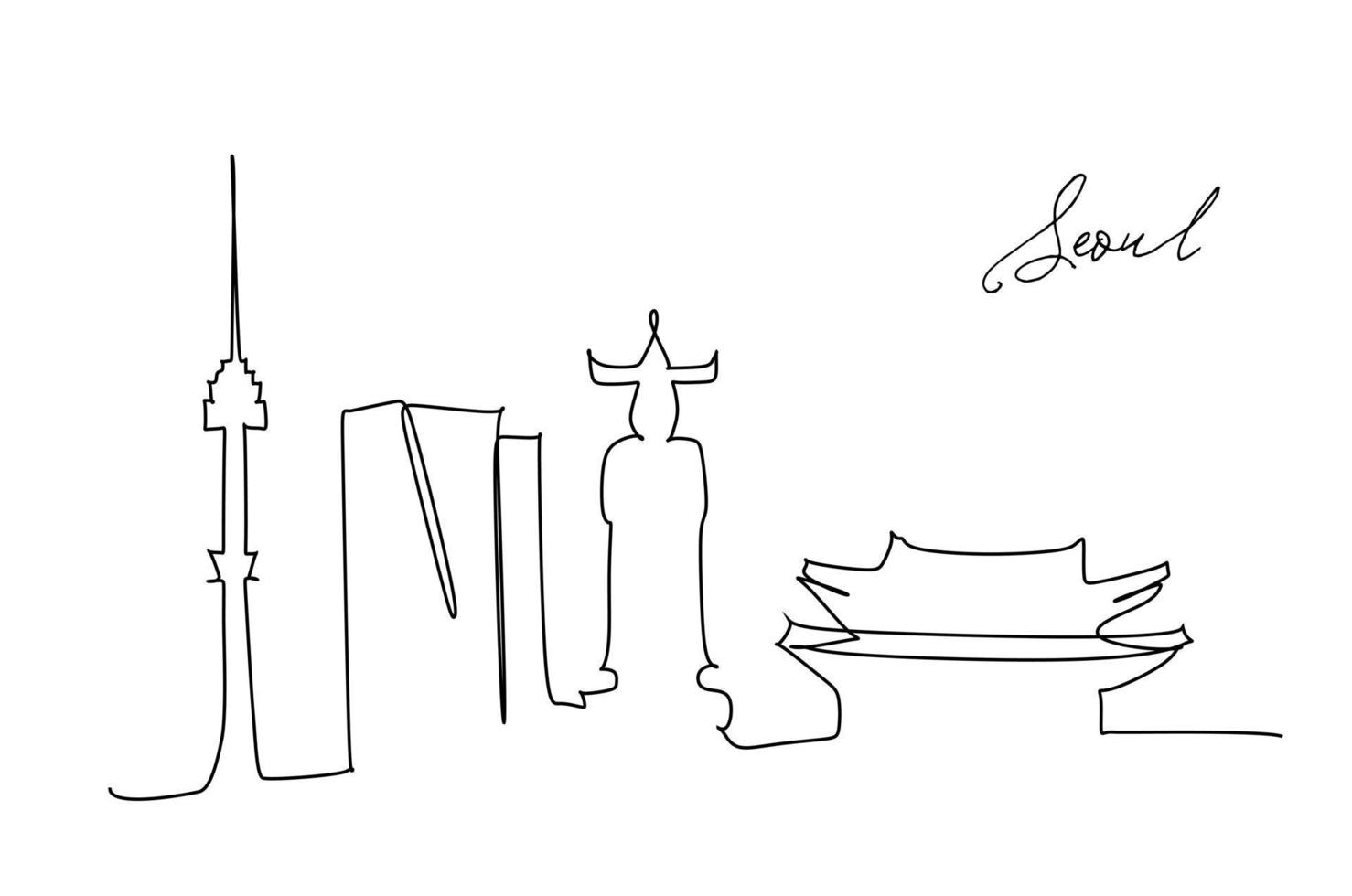 One line style Seoul city skyline. Simple modern minimalistic style vector. Continuous line drawing vector
