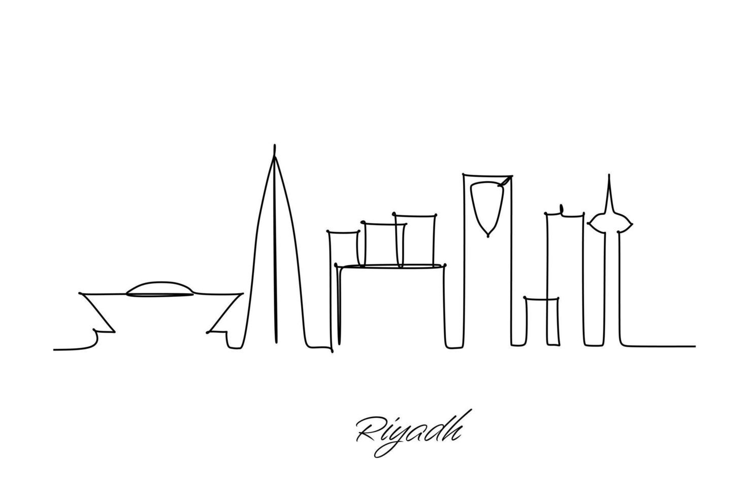 un dibujo de línea continua del horizonte de la ciudad de riyadh. hermoso cartel de decoración del hogar emblemático. vacaciones de viaje de turismo de paisaje mundial. Ilustración de vector de diseño de dibujo de una sola línea