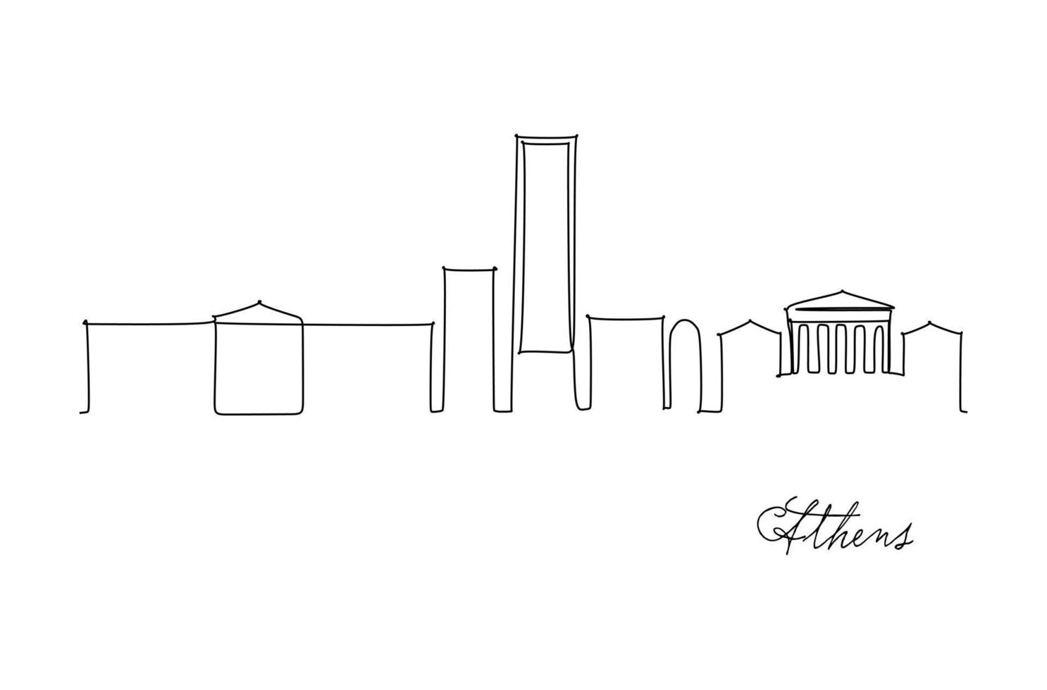 City silhouette Athens in pen line style drawing with black lines on white background. Continuous line drawing. Continuous line drawing vector