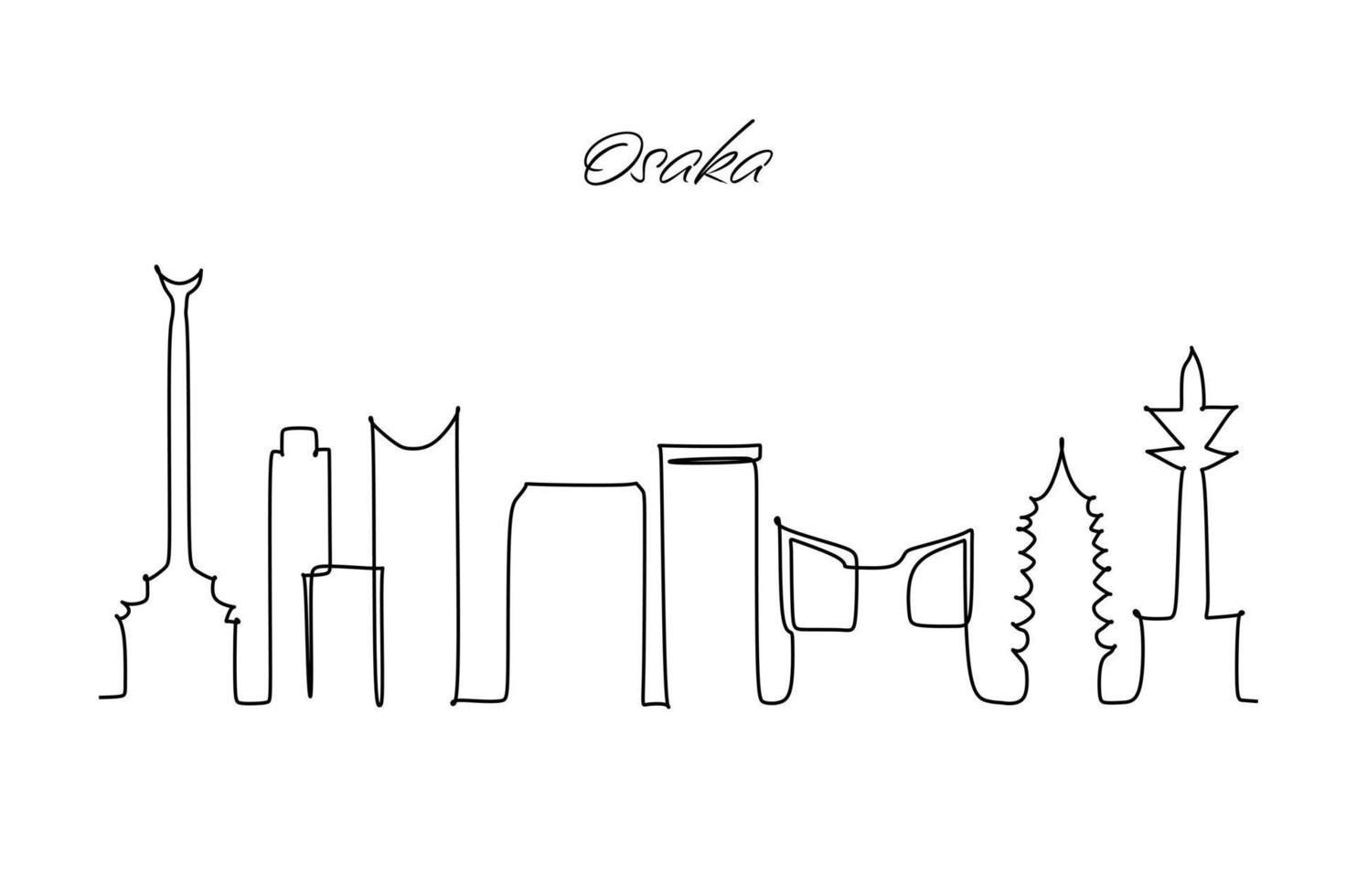 Osaka Japan one line style city skyline. Simple modern minimalistic style vector. Continuous line drawing vector