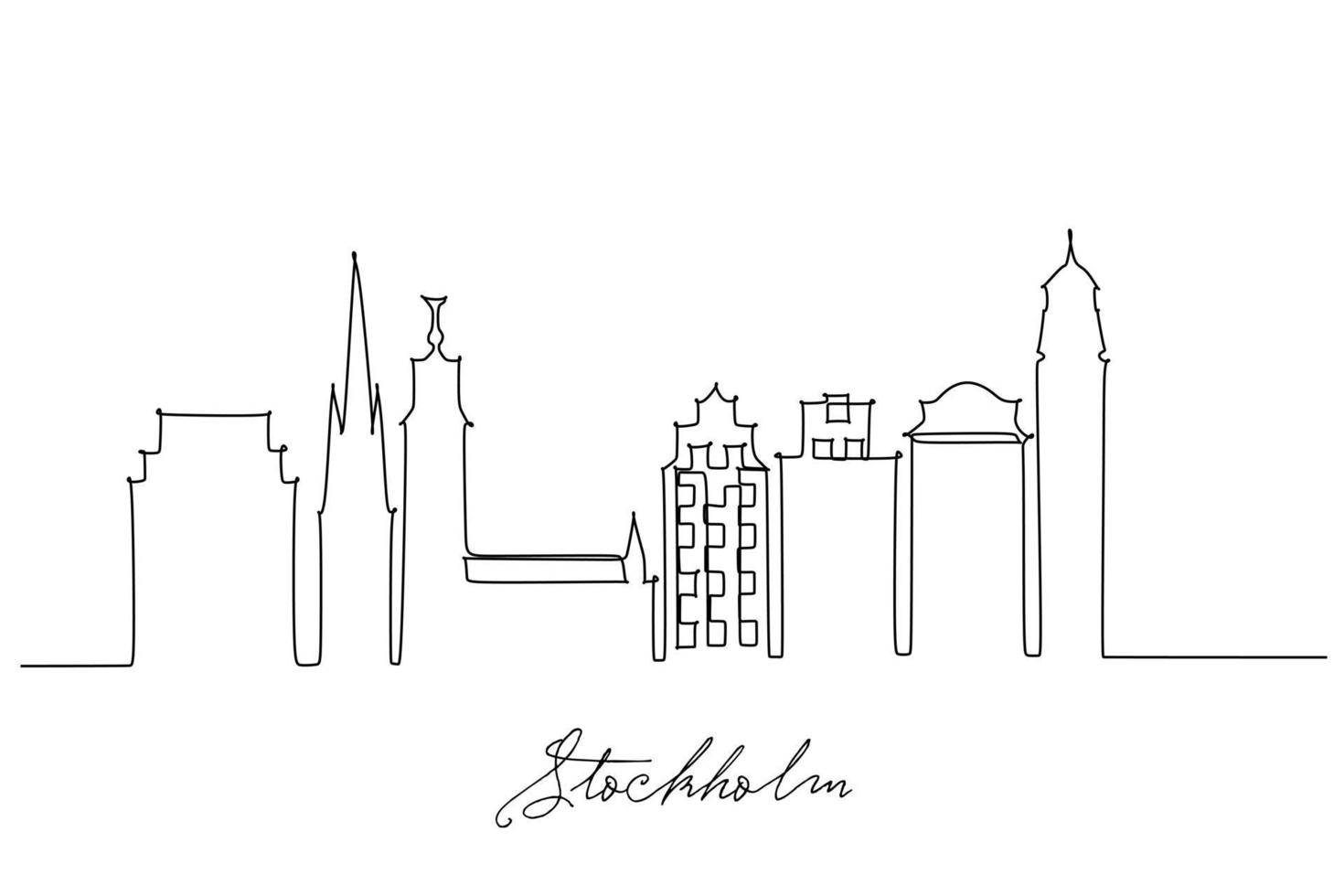 One line style city skyline. Simple modern minimalistic style vector. Continuous line drawing vector