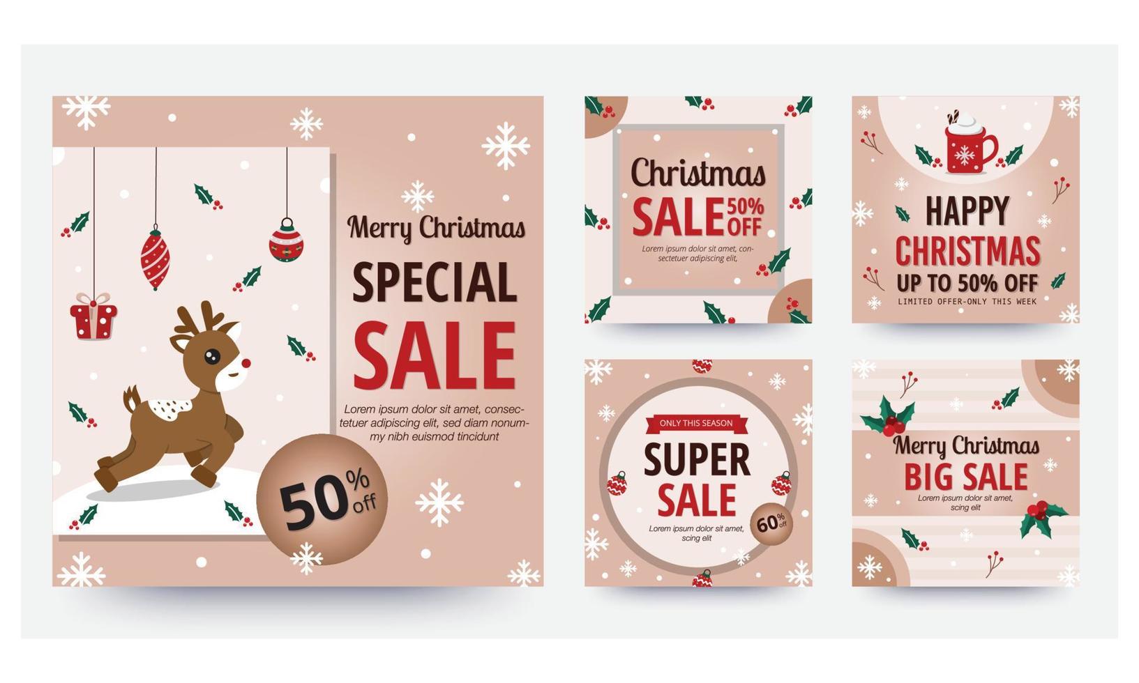 Christmas sale collection design with colorful christmas element. Social media post template. Vector illustration.