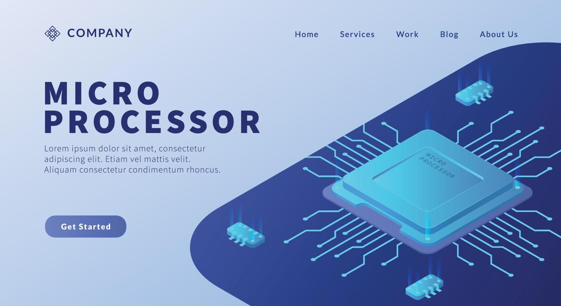 micro processor core with circuit link for website template or landing homepage vector