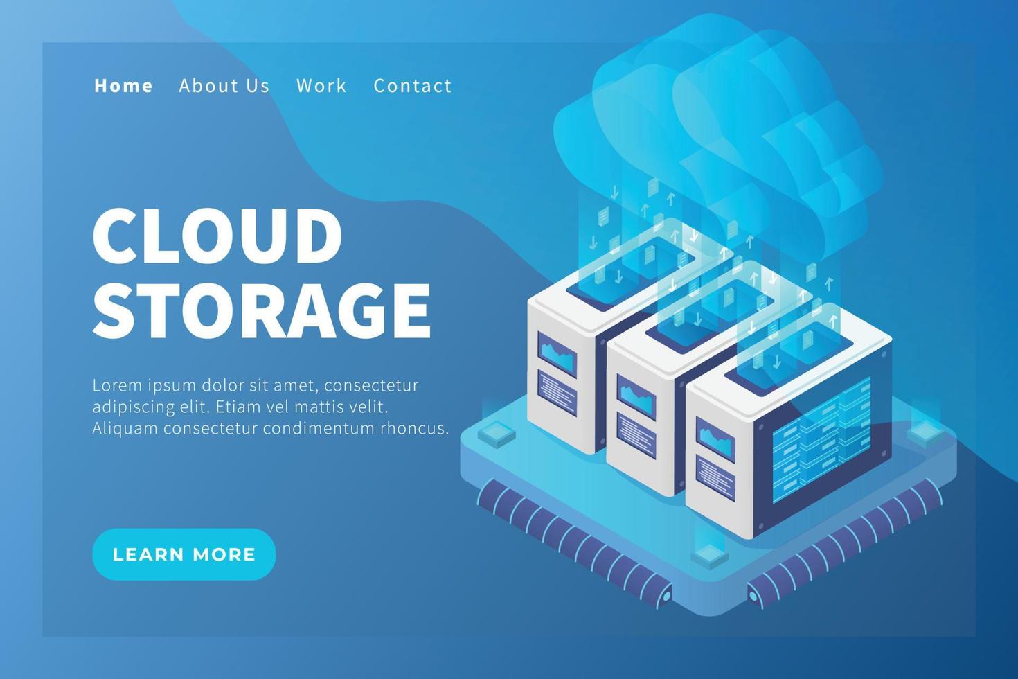 cloud storage concept with server database for website template or landing homepage vector