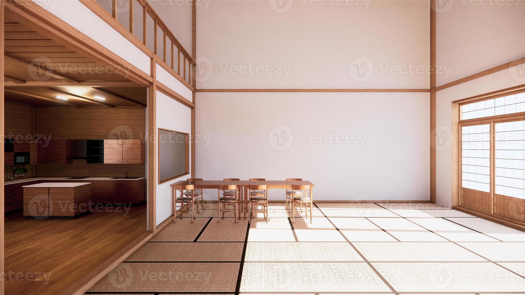 Japanese-style interior of the first floor in a two-story house. 3D rendering photo