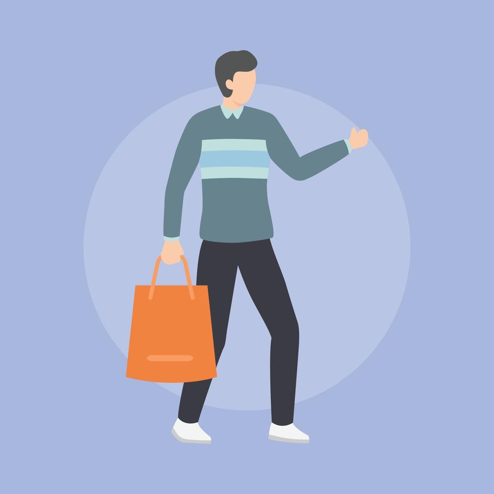 Hombre de compras con bolso de mano solo aislado con estilo plano vector