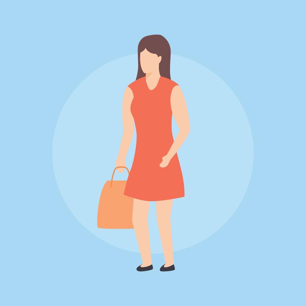 mujer, compras, con, bolsa de compras, solo, aislado, con, plano, estilo vector