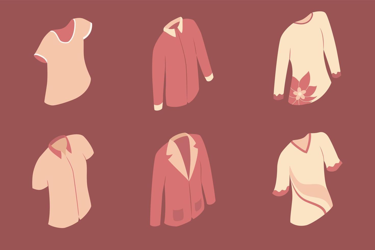 clothes set collection with isometric style and red tone color vector
