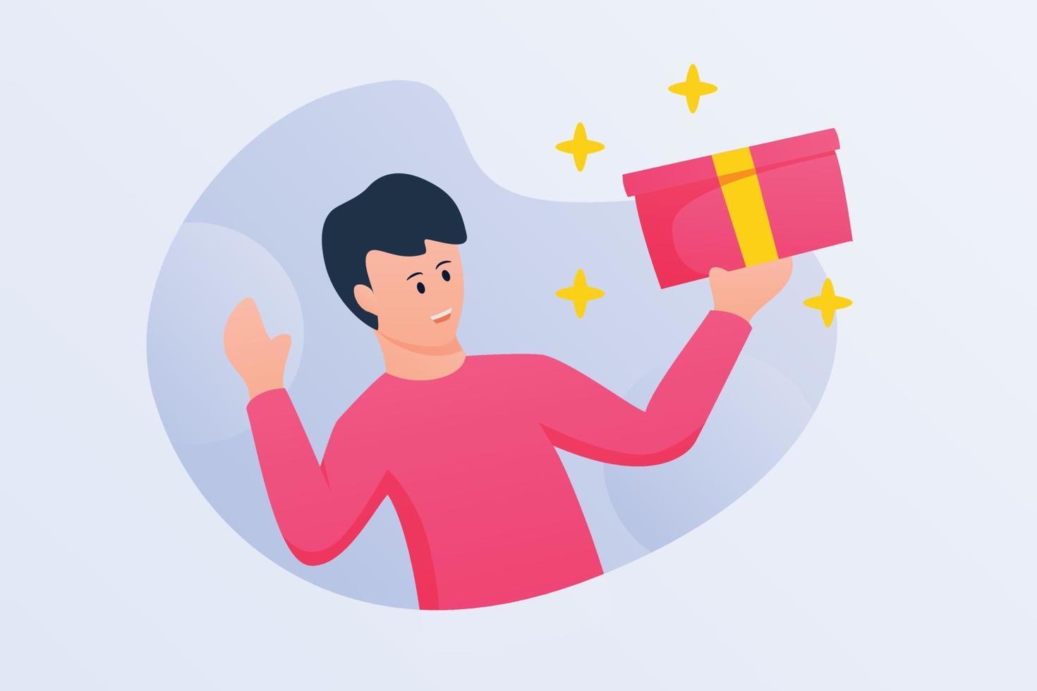 man received shipping box ordered with happy faces and modern flat style vector