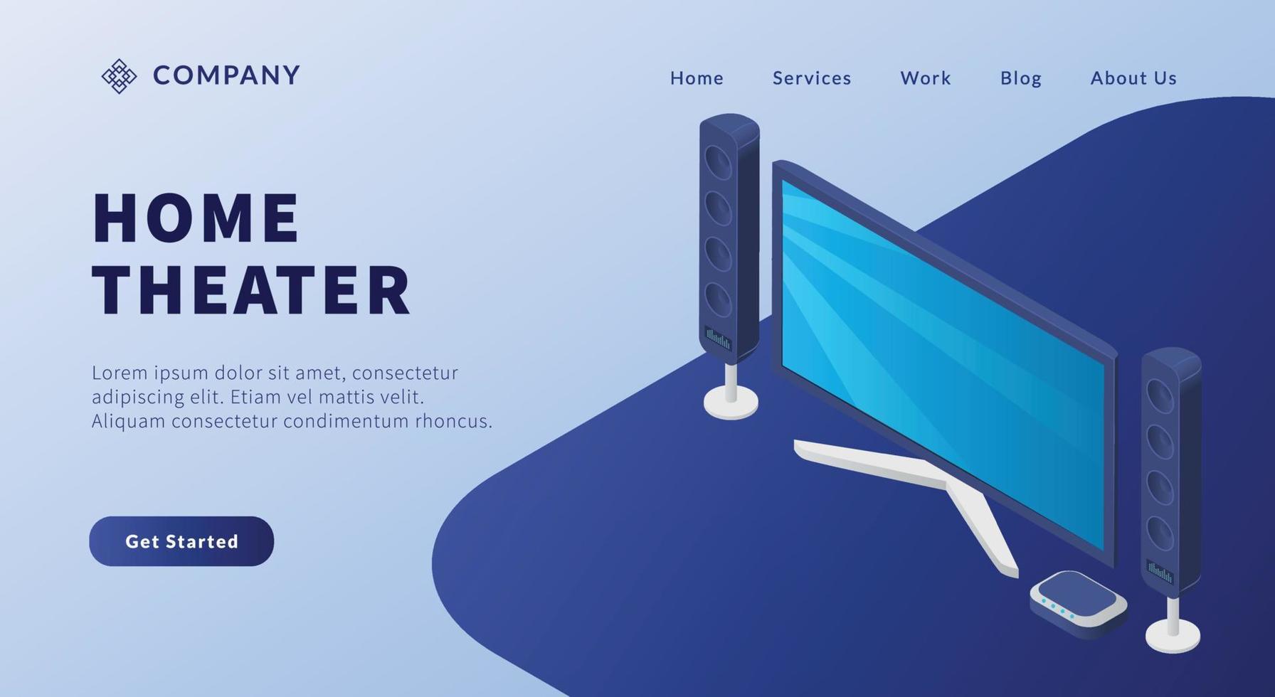 home theater concept for living entertainment with isometric style for website template or landing homepage vector