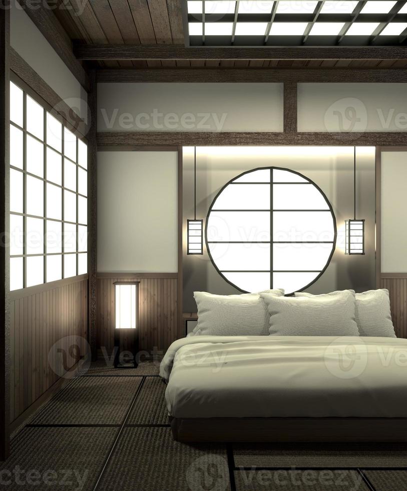 Bedroom modern zen interior design with decoration japanese style.3D rendering photo