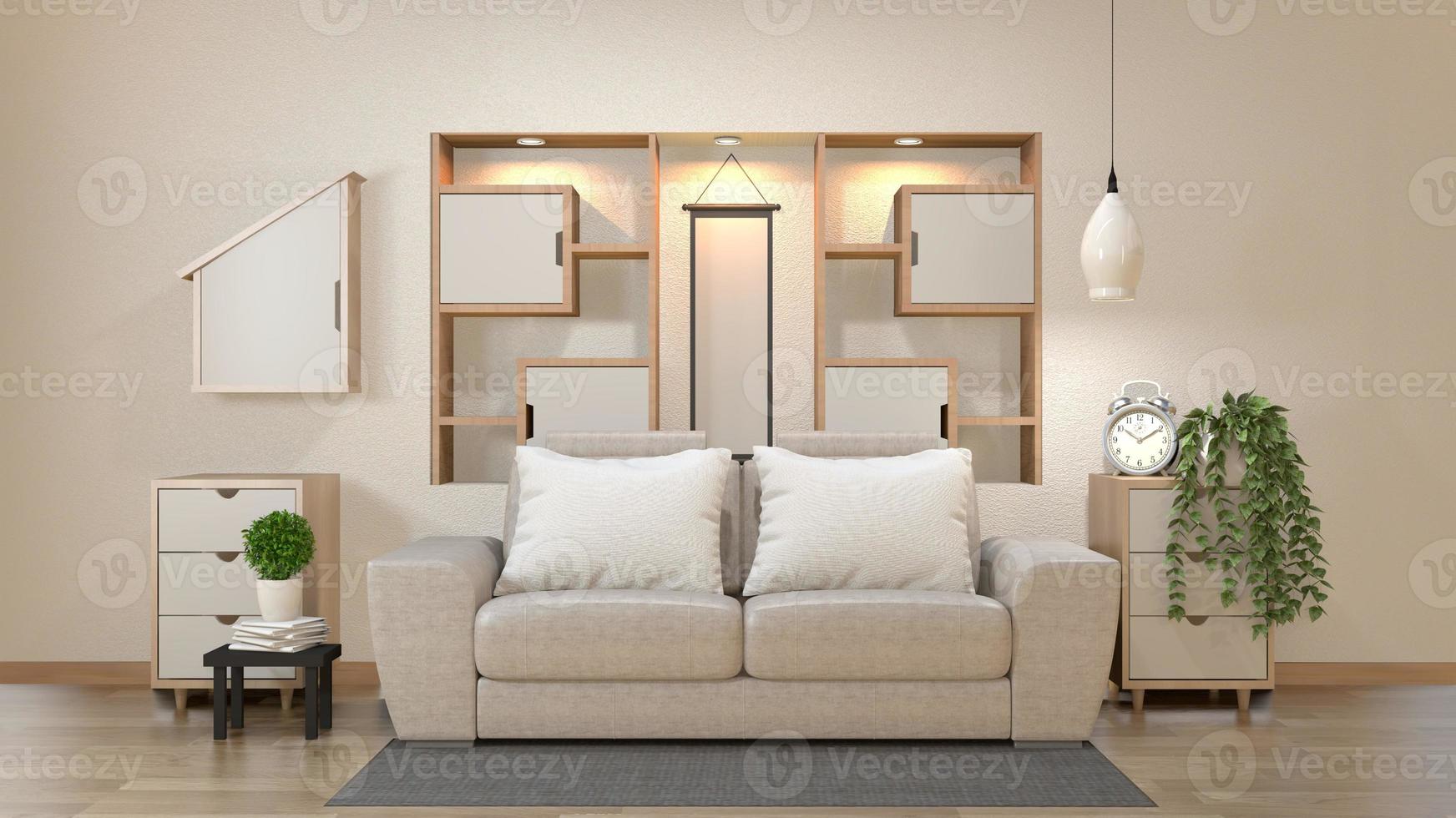 cabinet and decoration in modern zen empty room,minimal designs shelf wall, 3d rendering photo