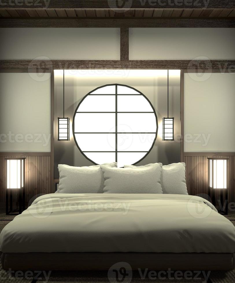 Bedroom modern zen interior design with decoration japanese style.3D rendering photo