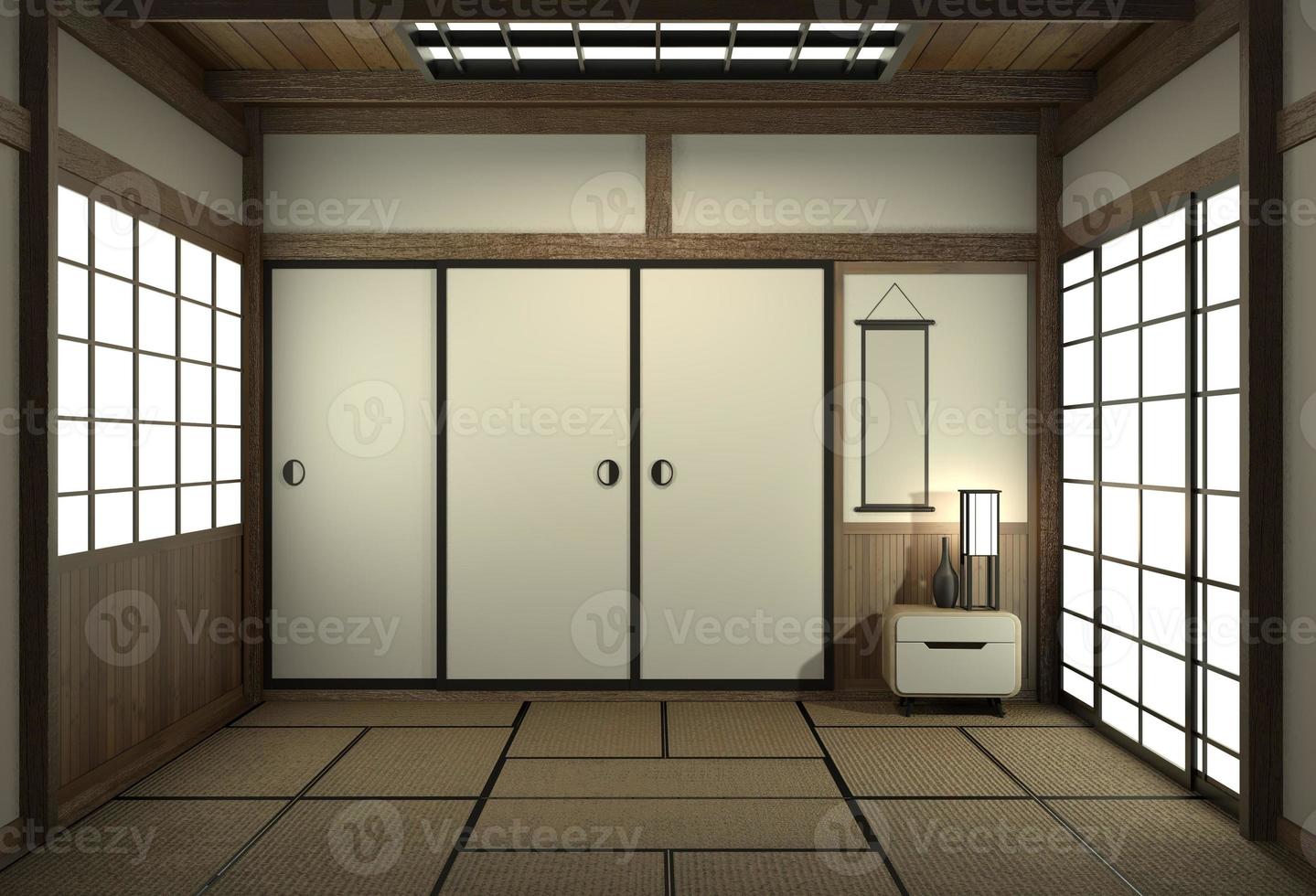 Empty room japanese style with door japan style.3D rendering photo