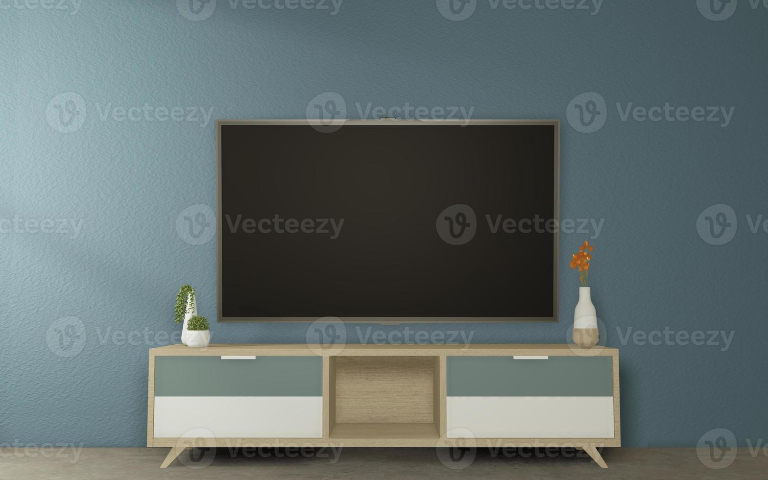 Cabinet Tv Mock up design on Dark Room Japanese Style.3D rednering photo