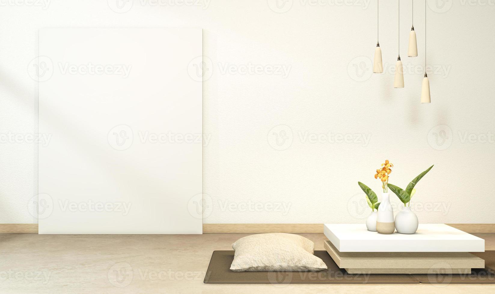 low table and pillow interior mock up Chinese style Room interior. 3D rendering photo