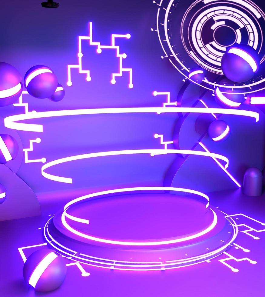 Game concept gradients purple and blue abstract podium showcase. 3D rendering photo