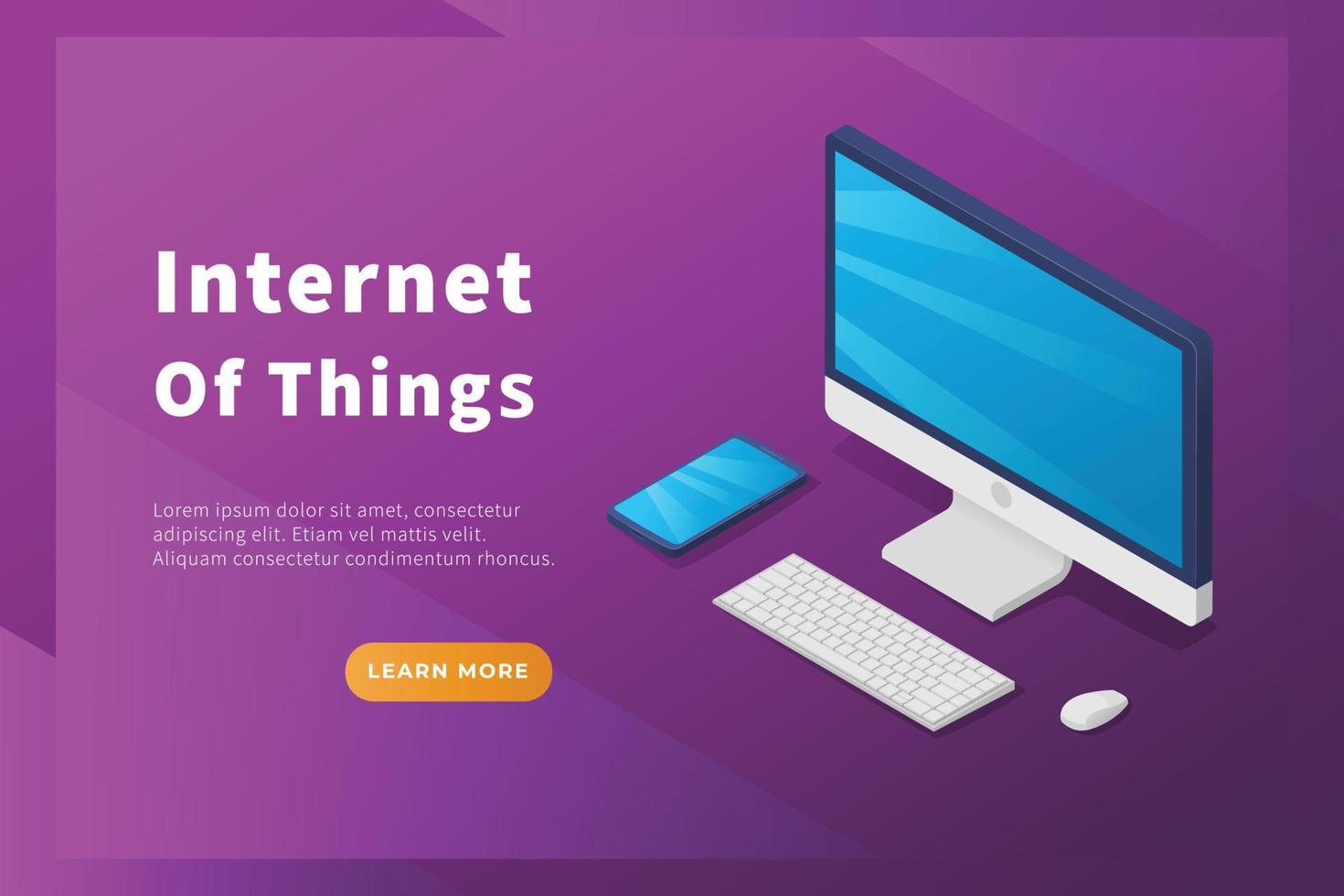iot internet of things concept with computer smartphone gadget connected for website template landing homepage vector