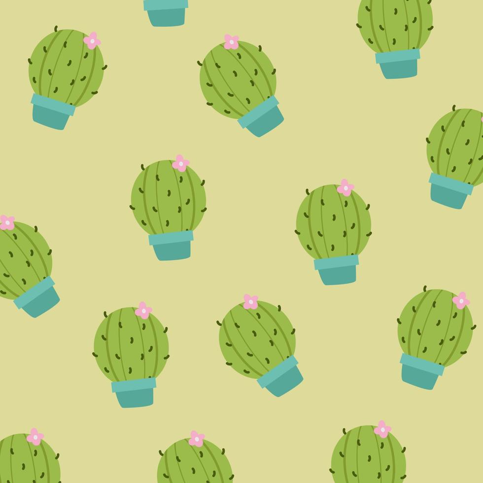 Cute cactus and seamless flower pattern vector