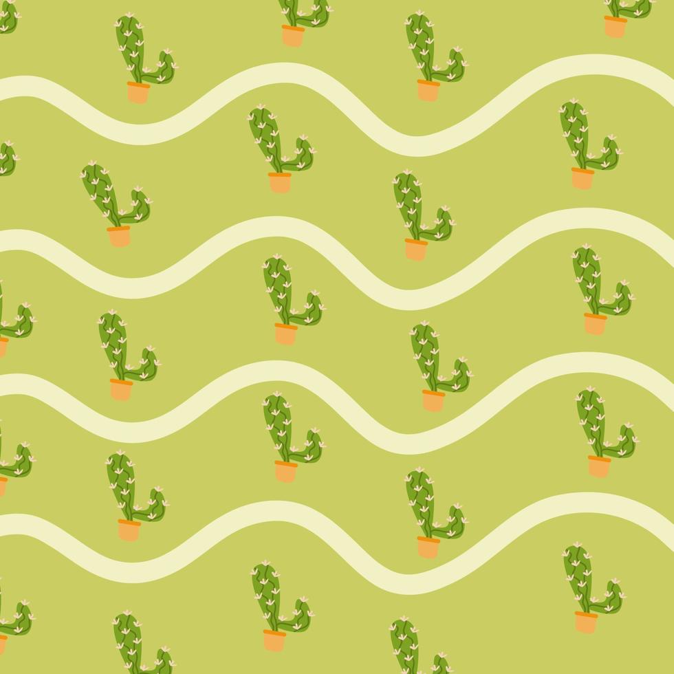 Cute cactus and seamless flower pattern vector
