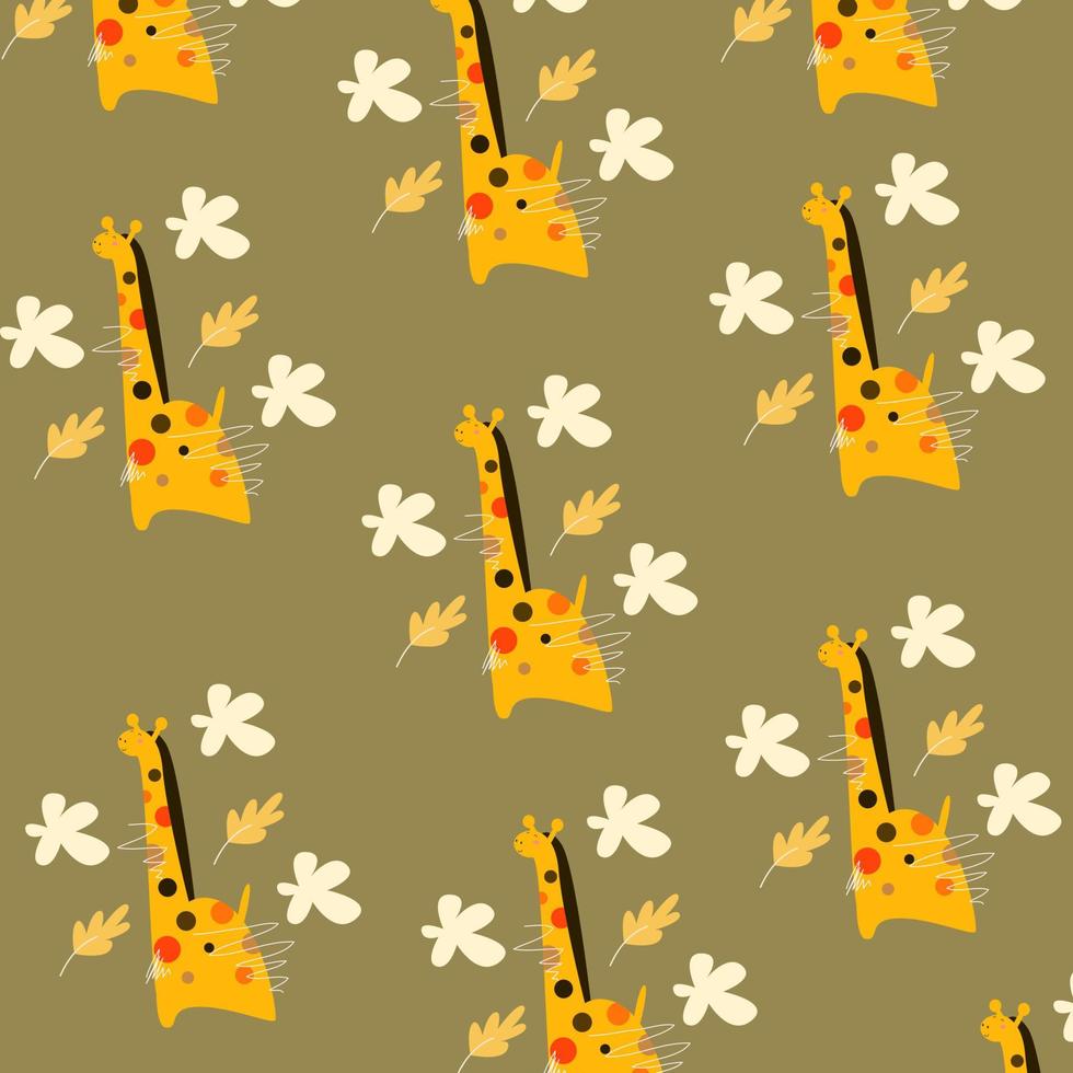 Seamless pattern with cartoon giraffe and flowers vector