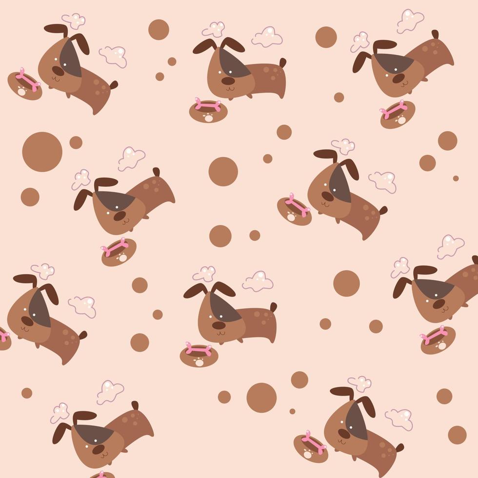 Seamless pattern with cute cartoon dog and bones vector