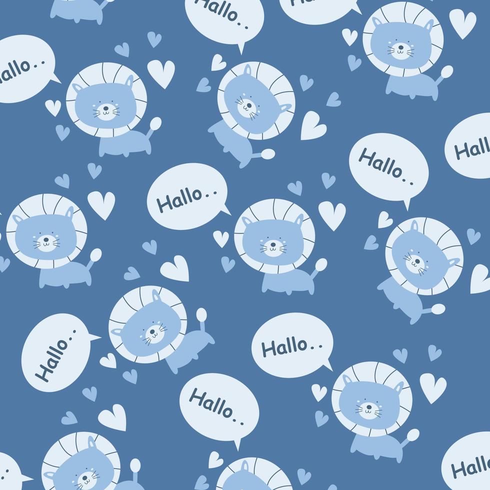 Cute cat hallo and flower seamless pattern vector