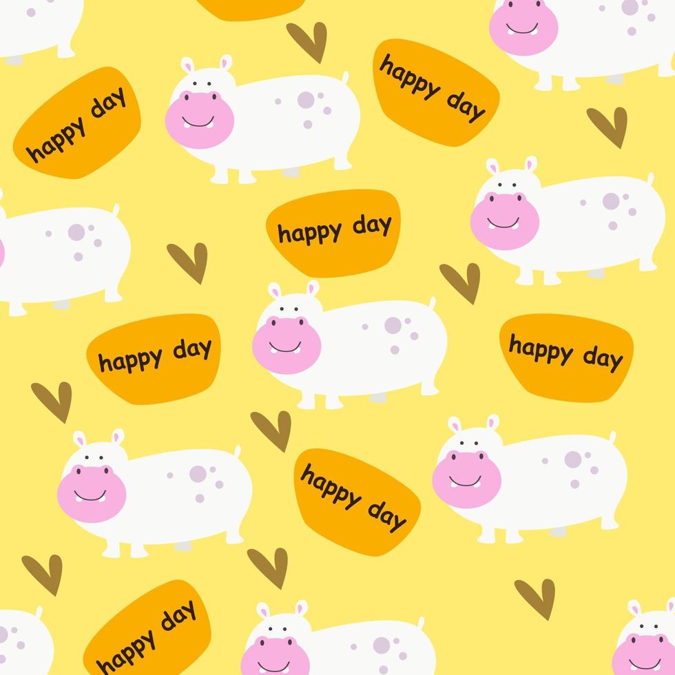 Cute cow happy day seamless pattern on yellow background vector