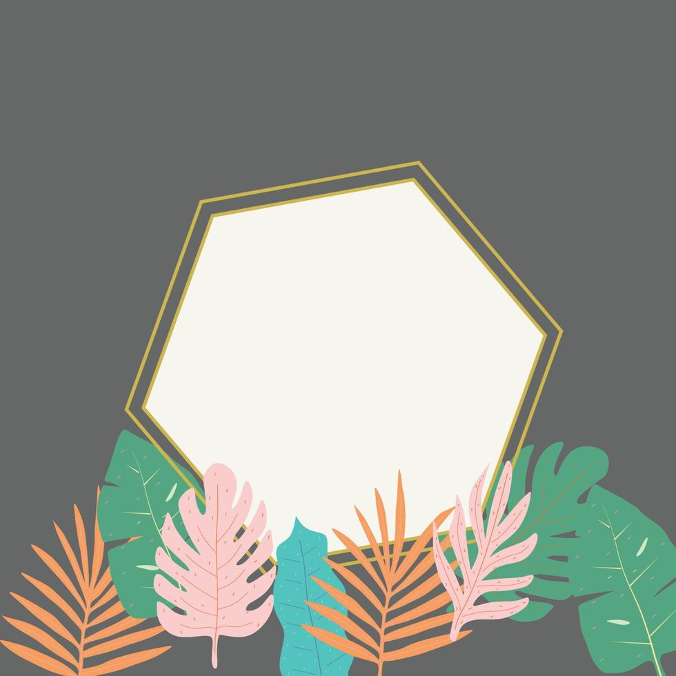 beautiful pentagon frame with flower leaves vector