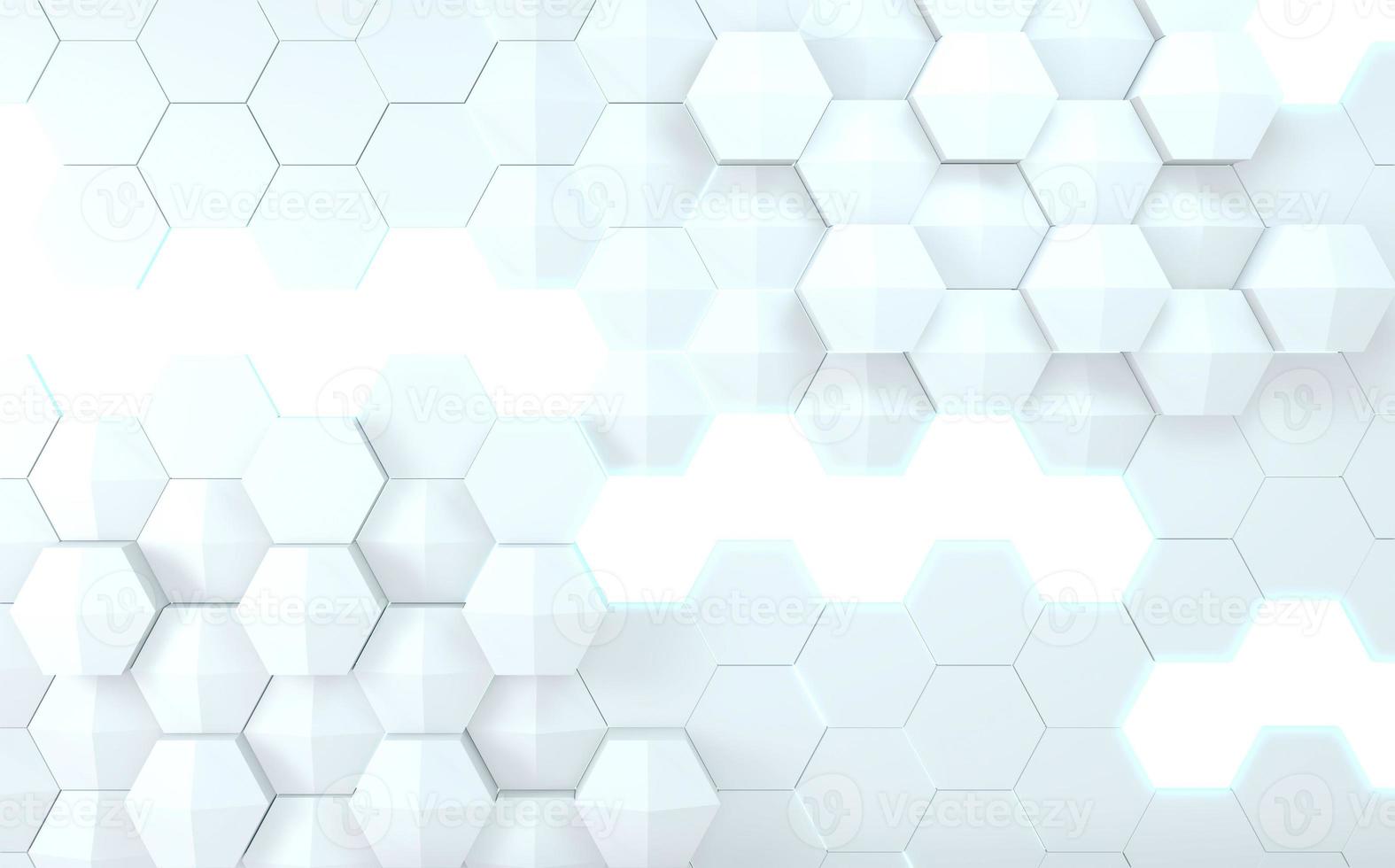 escaparate abstracto blanco del hexágono del concepto futurista. Representación 3d foto