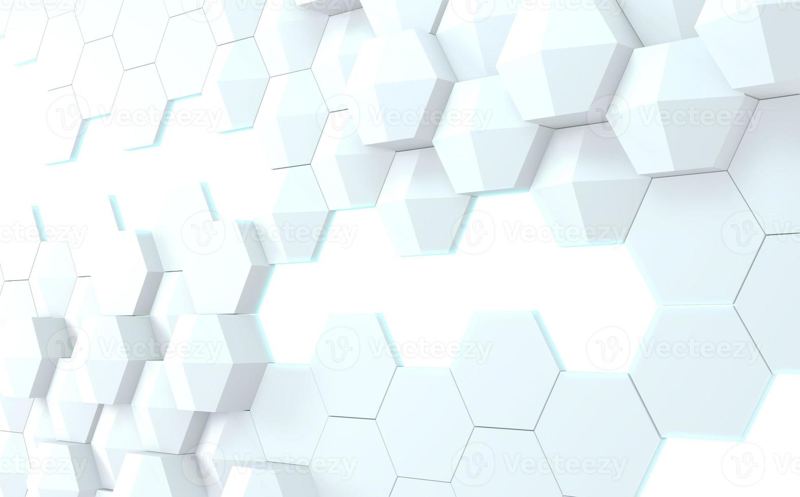 futuristic concept hexagon white abstract showcase. 3D rendering photo