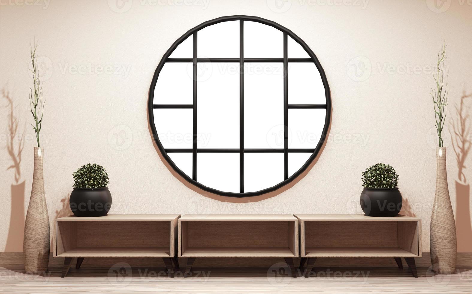 Wooden Cabinet Zen Japanese style Design.3D rendering photo