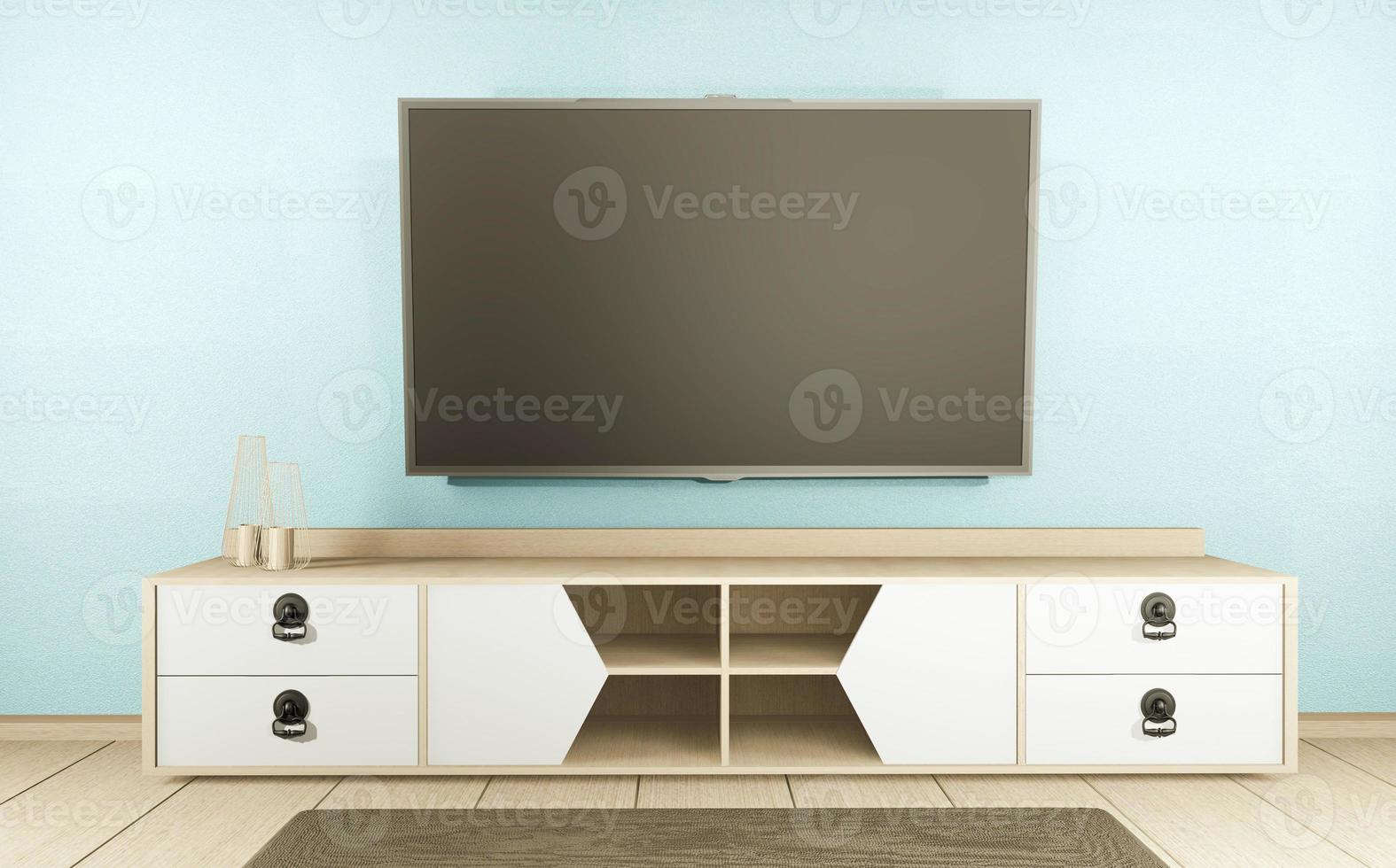 Cabinet TV in mint empty interior room Japanese style, 3d rendering photo