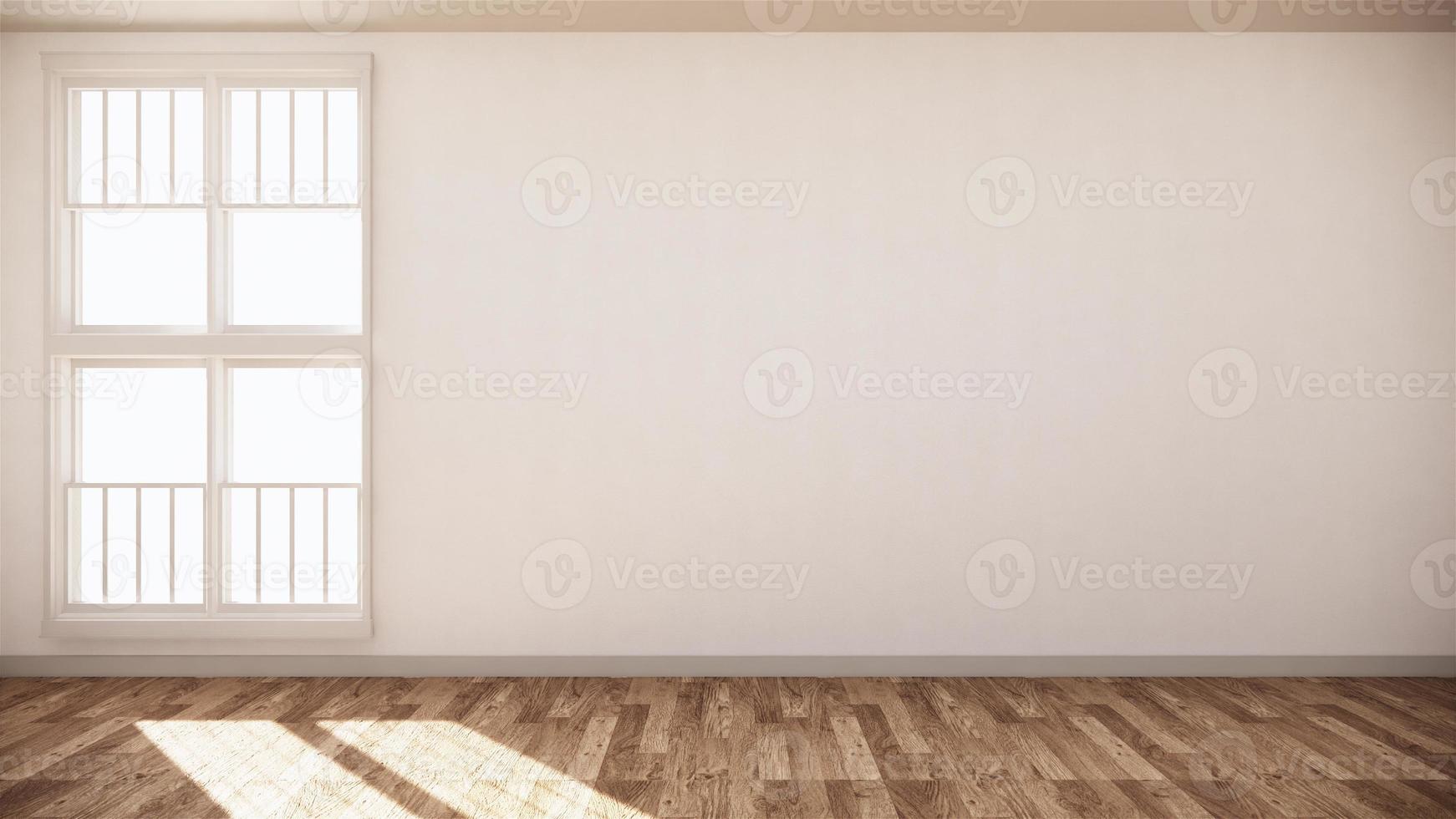 Empty room white on wooden floor interior design. 3D rendering photo
