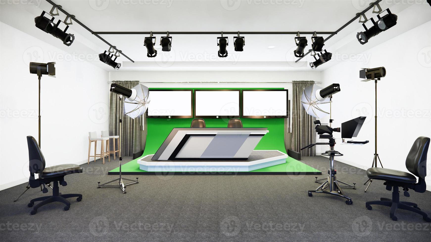 News studio white room design Backdrop for TV shows.3D rendering photo