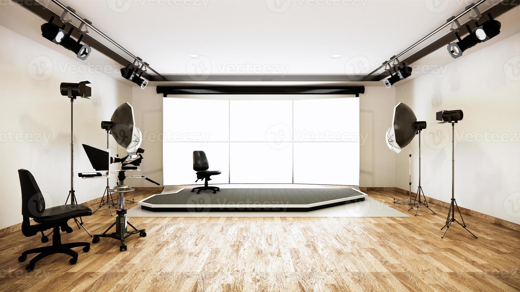 Studio - Modern Film Studio with white Screen. 3D rendering photo