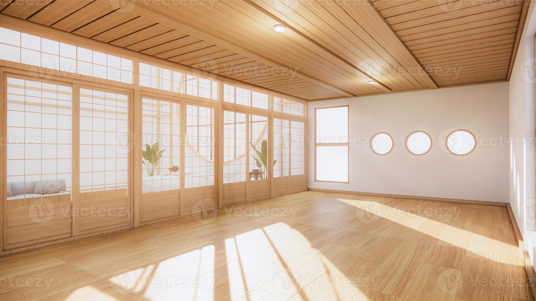 Japanese room tropical Interior style, Big empty room Interior mock up.3D rendering photo