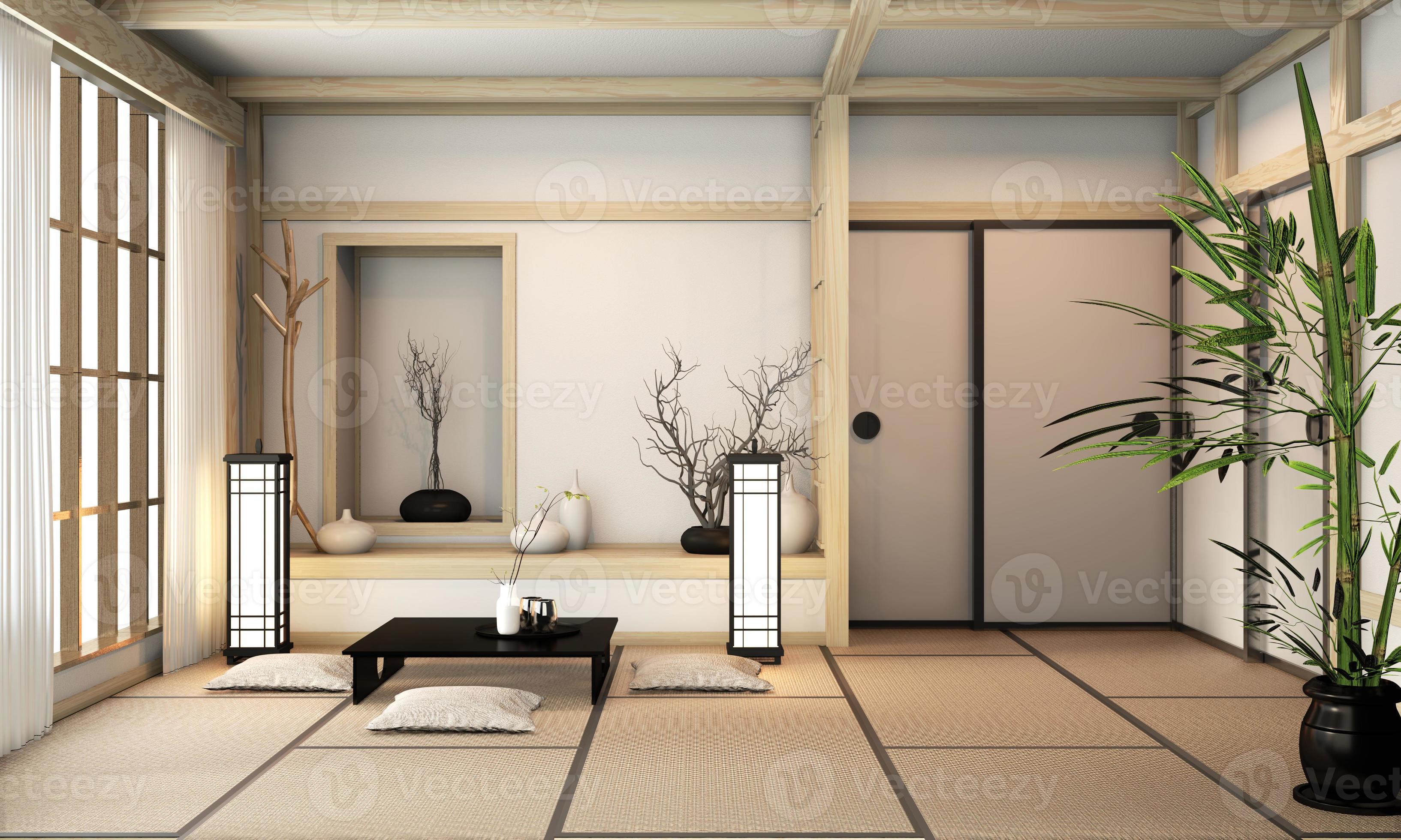 Simulacro, tatami japonés de la habitación vacía. diseñar lo más hermoso.  representación 3d