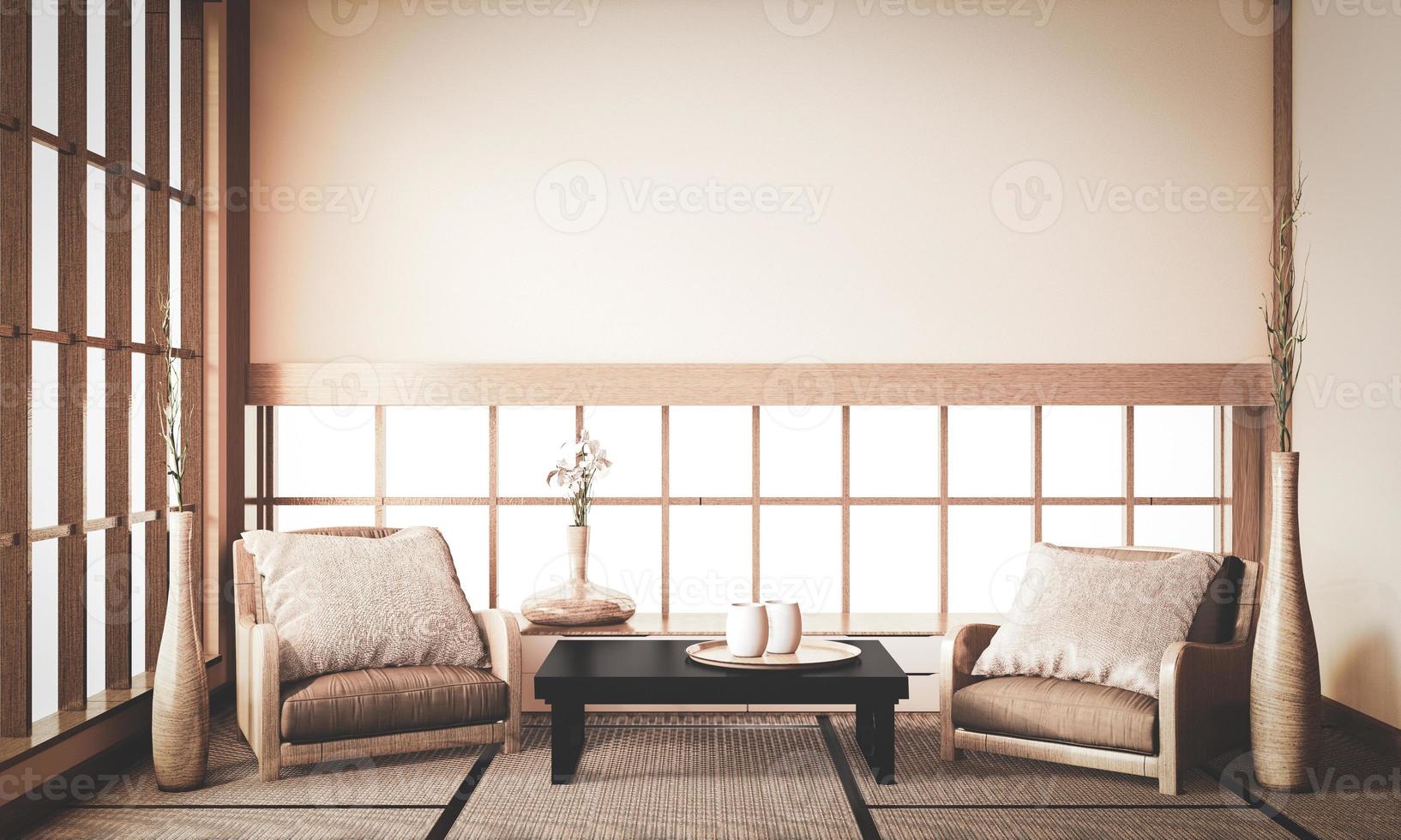 Ryokan interior, The front of the room is a traditional Japanese style that is hard to find.3d rendering photo
